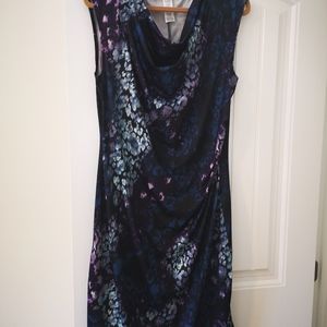 cowl neck dress with side roushing.